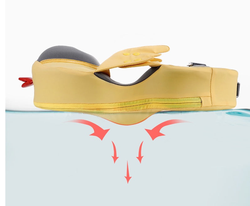 Yellow car seat with red arrows on a white background