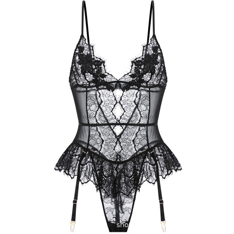 Water-soluble Embroidery One-piece Garter Belt Lingerie