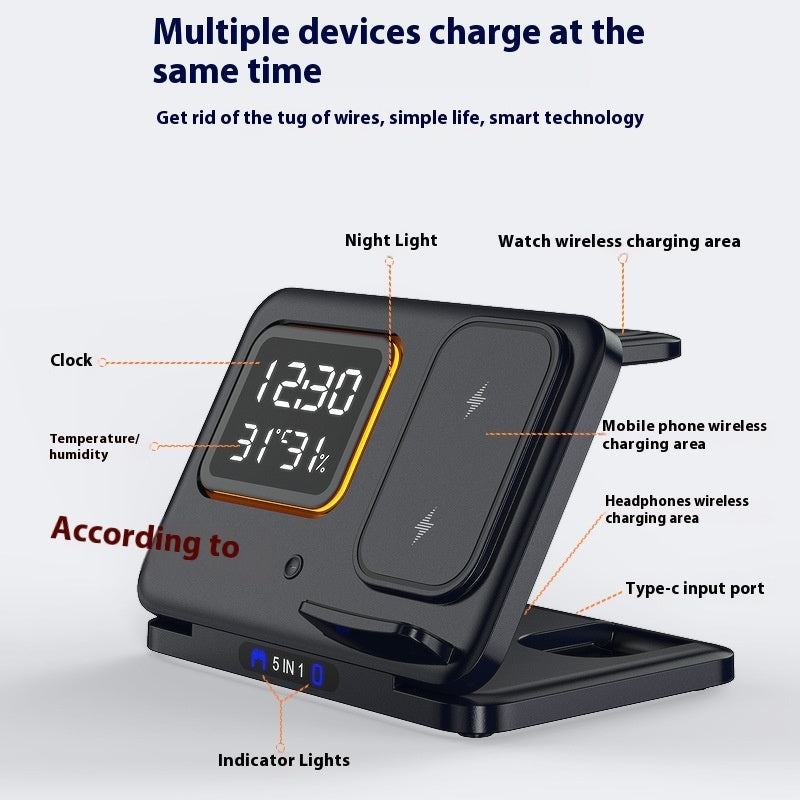 Wireless Chargers Stand 5 In1 LED Digital Alarm