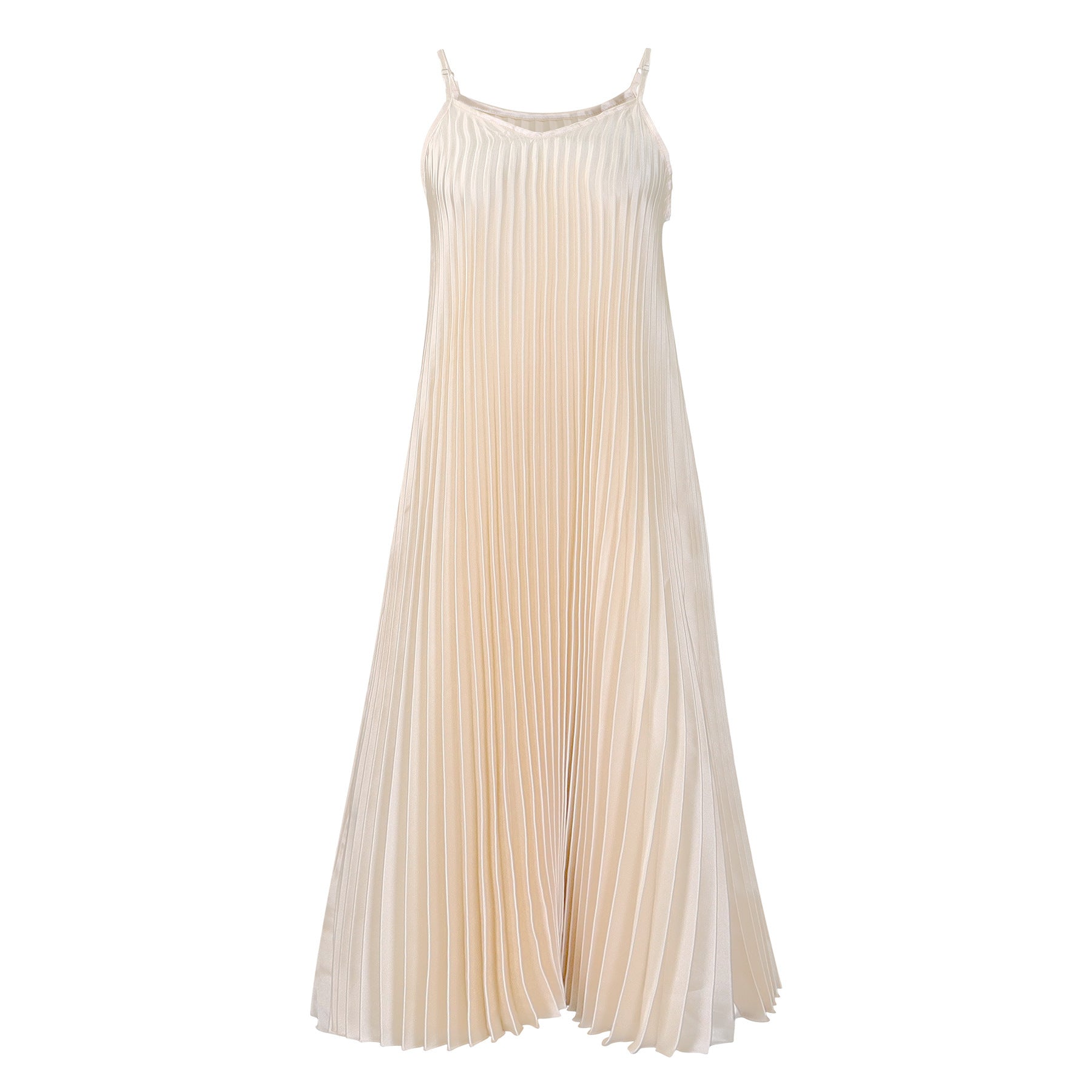 Beige pleated dress on a white background