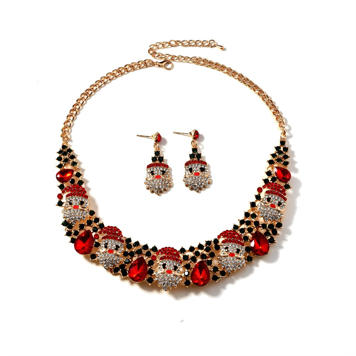 Christmas Necklace Earrings Set With Colored Rhinestones | Yazijico™