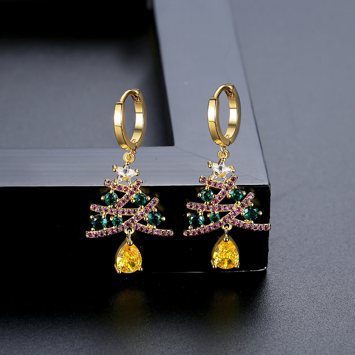Christmas Tree Earrings With Colorful Rhinestones | Yazijico™