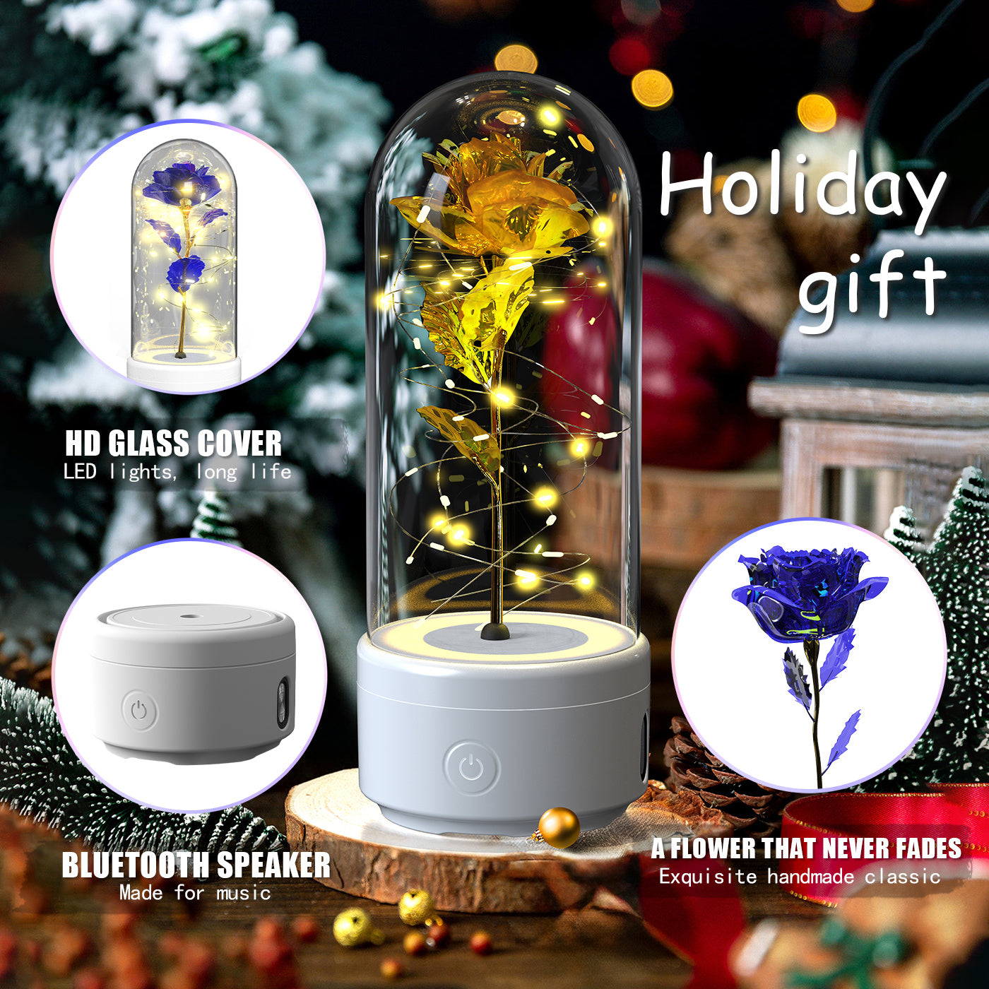 Creative 2 In 1 Rose LED Light And Bluetooth | Yazijico™