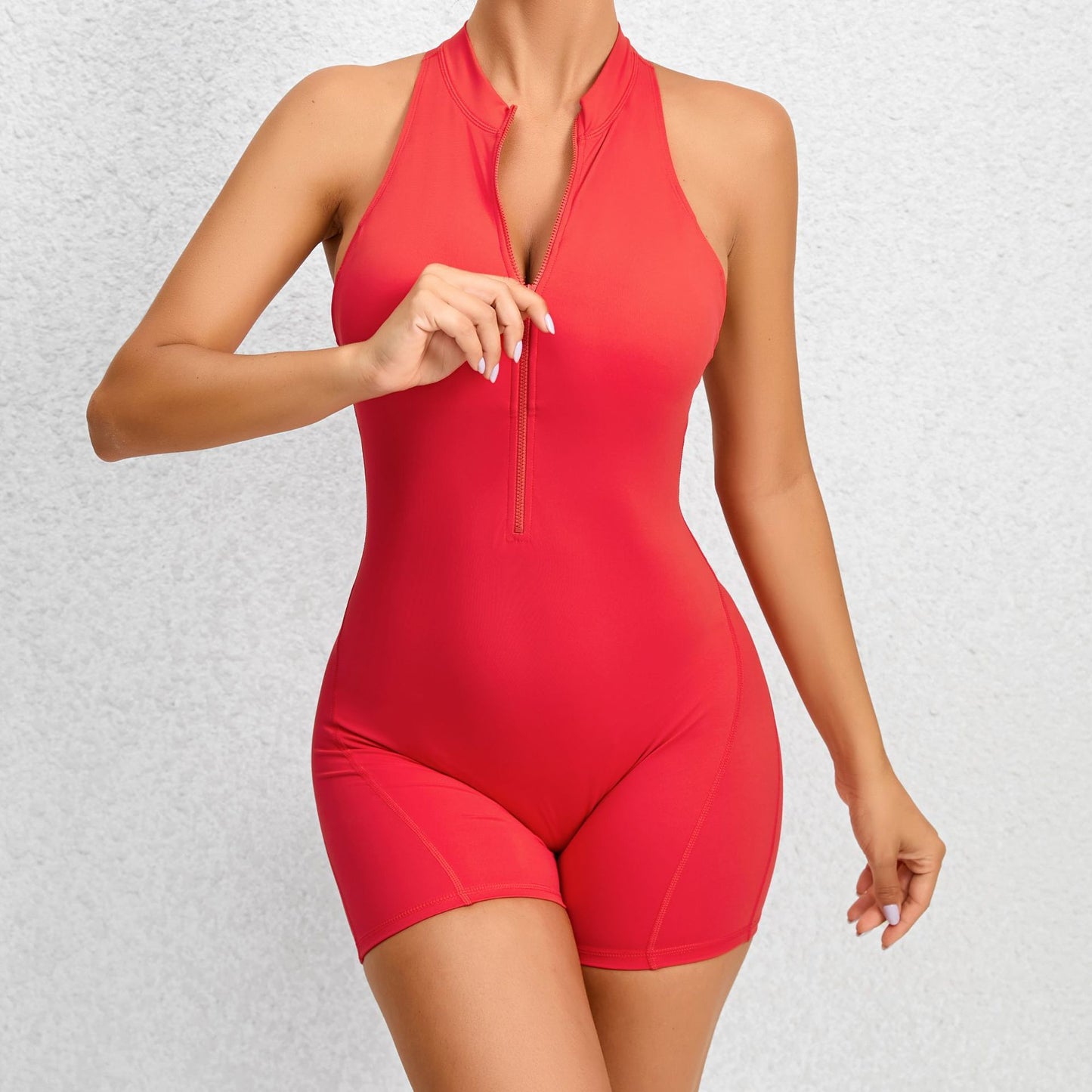 Zippered Yoga Fitness Shorts Jumpsuit Sleeveless Yazijico™