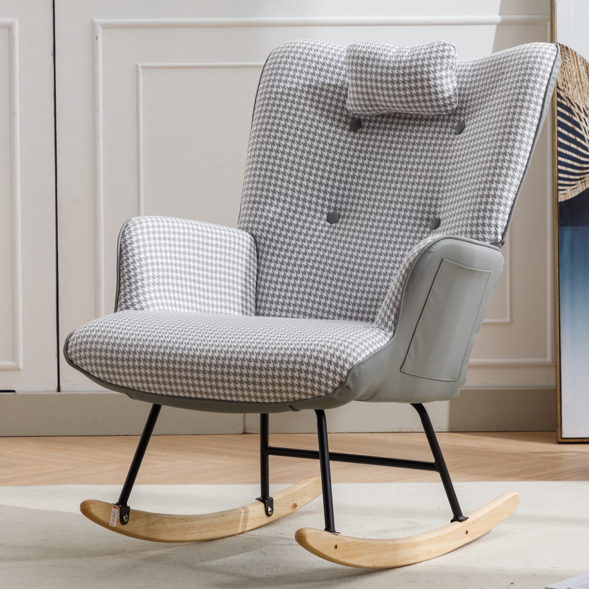 Rocking Chair, Soft Houndstooth Fabric Leather  | Yazijico™