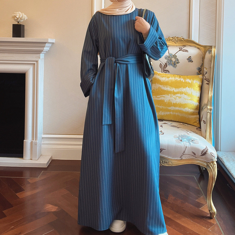 Middle East Stripe Tunneled Long Dress Women   Yazijico™