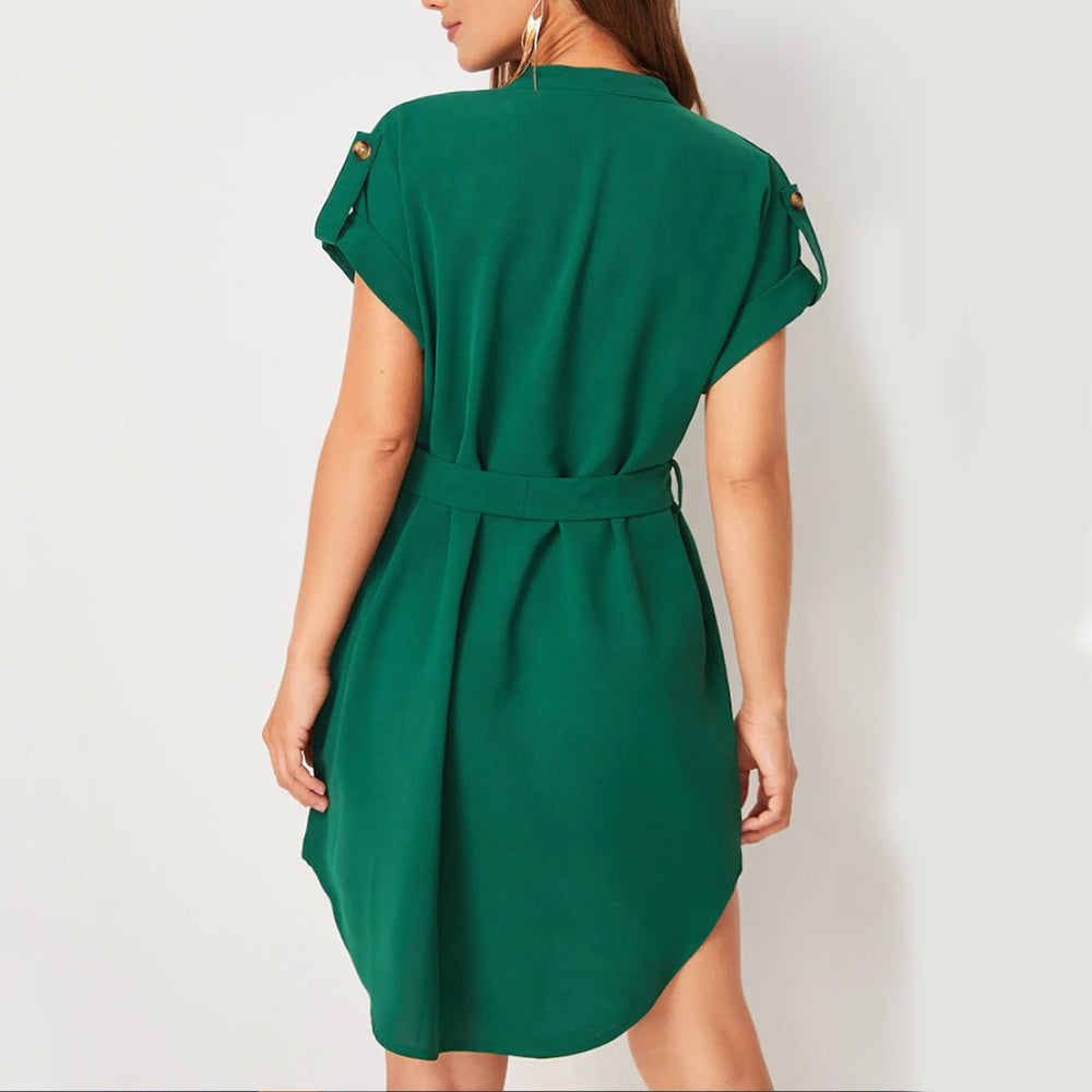 Short Sleeve Dress With Belt Summer Yazijico™