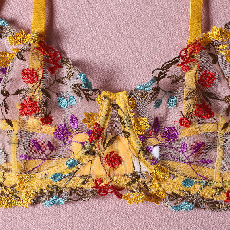 Lingerie Ellolace, ensemble 3 pièces en dentelle transparente brodée | Yazijico™