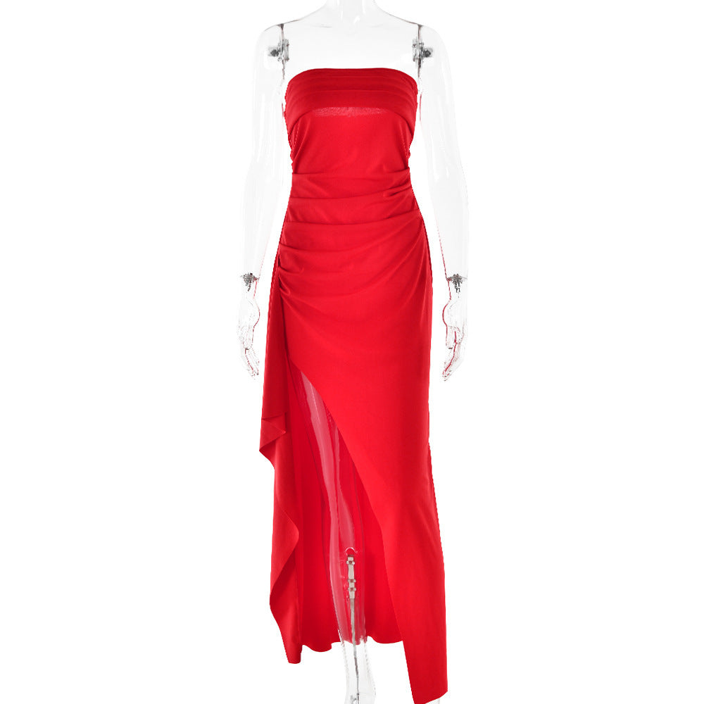 Robe longue bustier fendue et plissée | Yazijico™