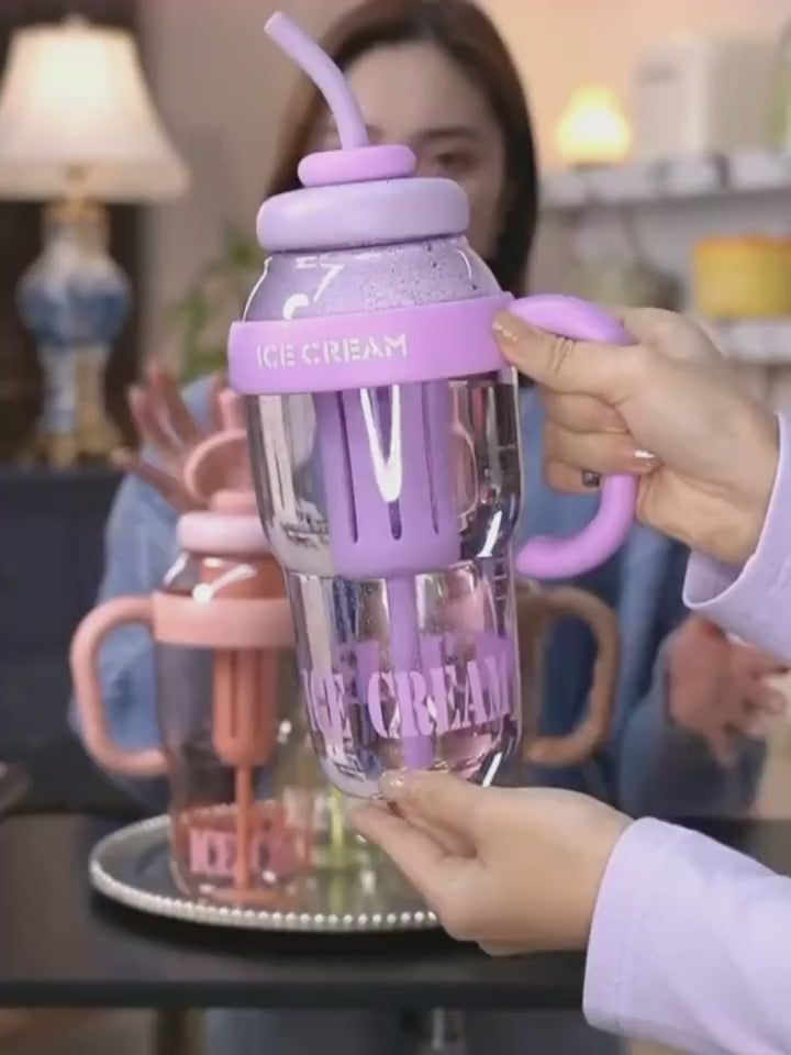 Plastic Water Bottle With Straw Cartoon Cup