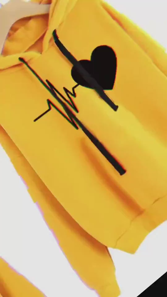 Heart Print Streetwear Hoodies Women Sweatshirt