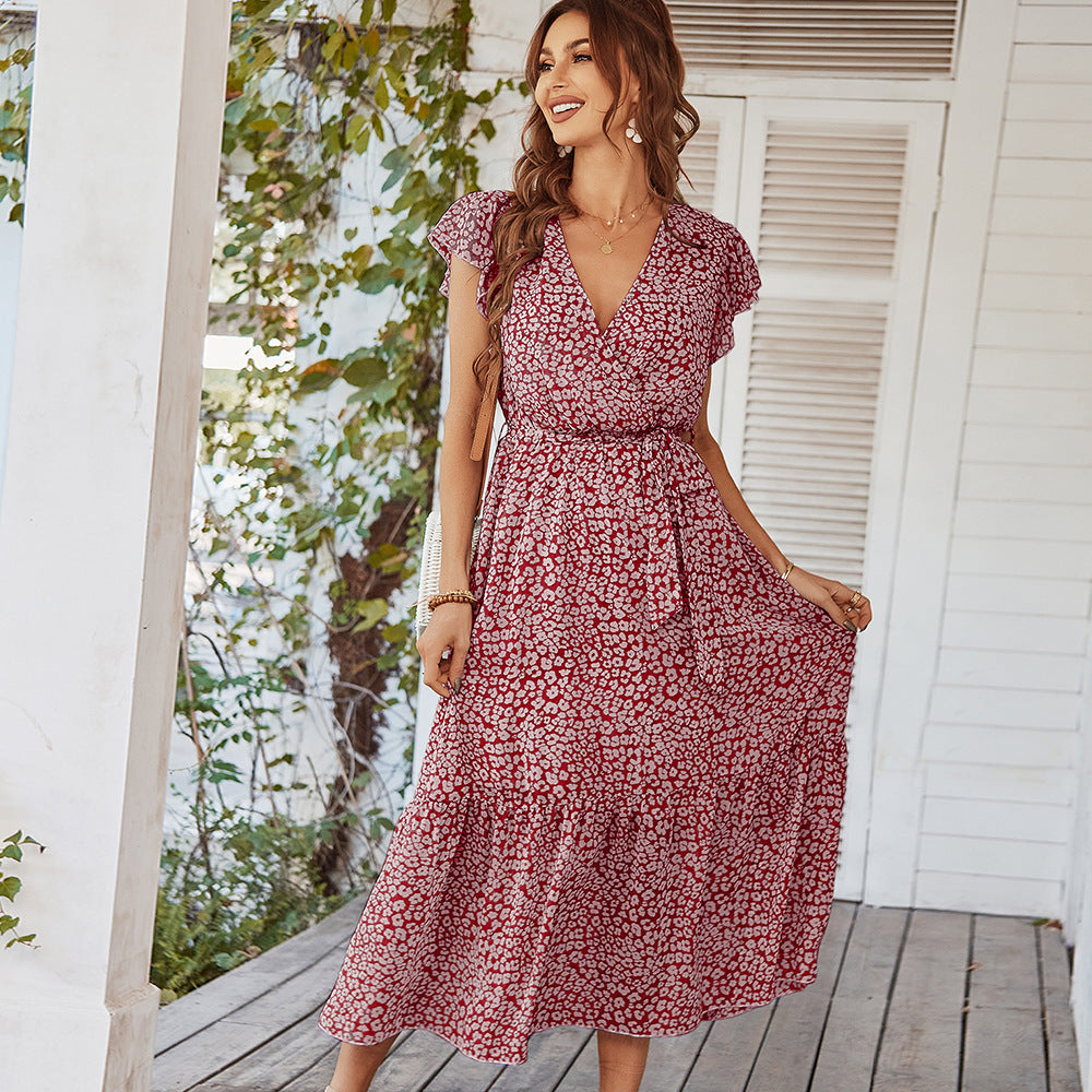 Summer Dresses Ruffle Cap Sleeve V Neck  Yazijico™