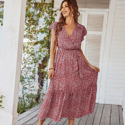 Summer Dresses Ruffle Cap Sleeve V Neck  Yazijico™