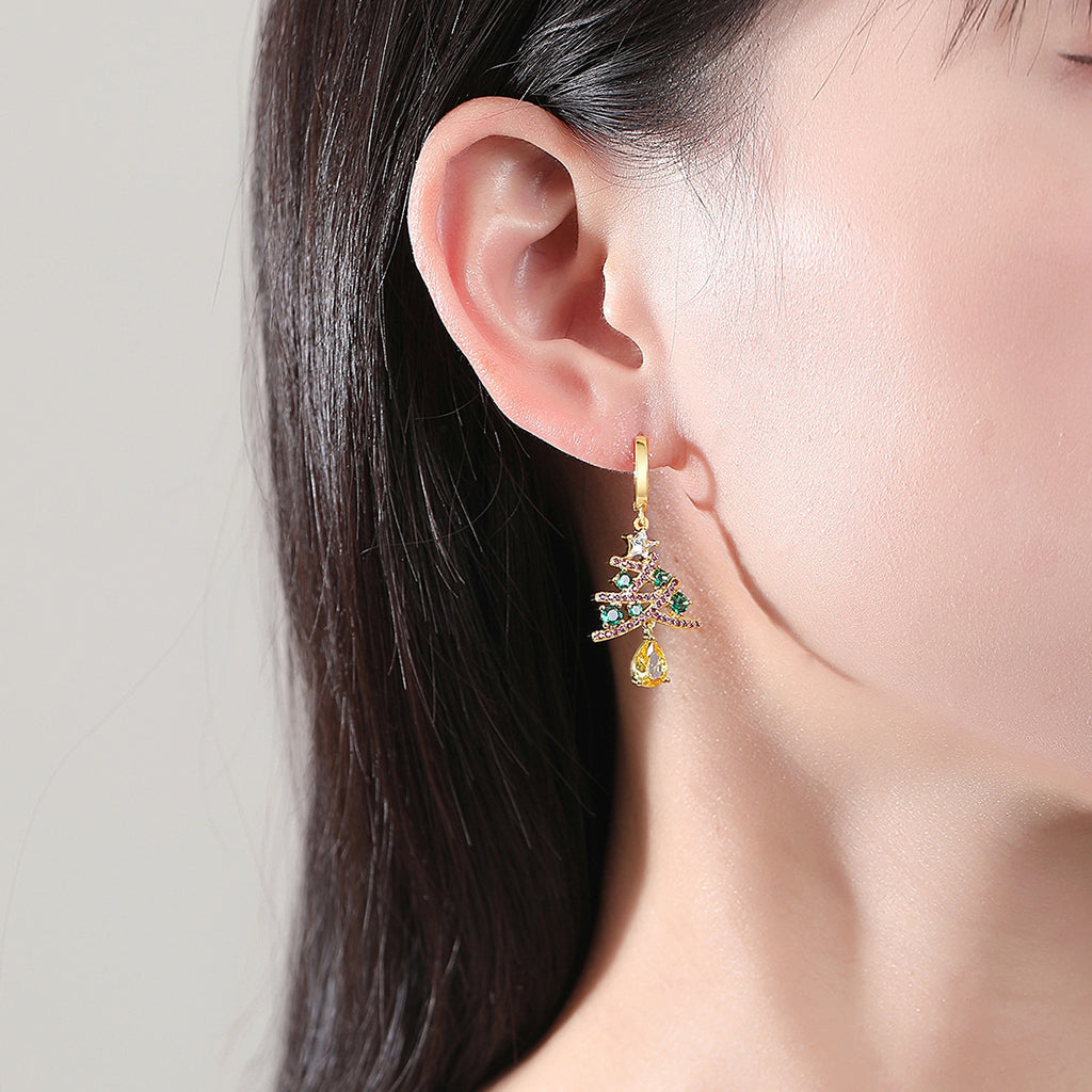Christmas Tree Earrings With Colorful Rhinestones | Yazijico™ 