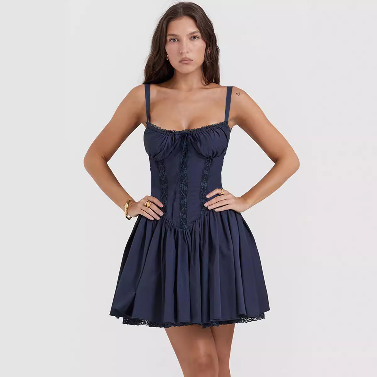 Lace-up Slim Waist Pleated Short Dresses  Yazijico™ 