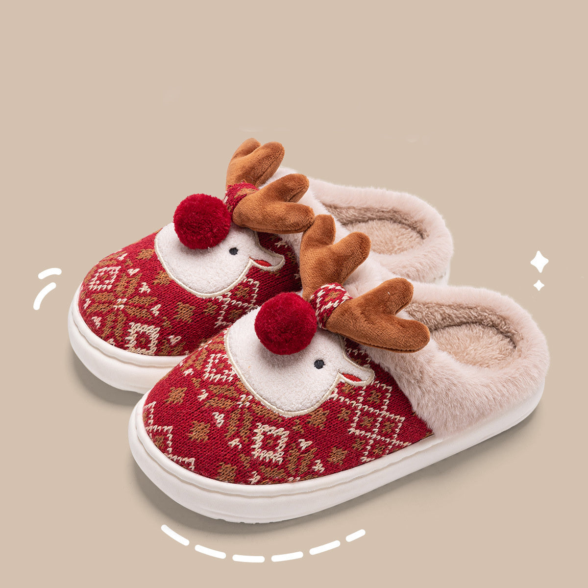 Cute Christmas Elk Plush Slippers Winter | Yazijico™ 