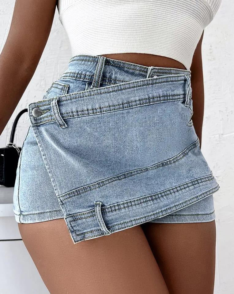 Denim Shorts Waist Wrap Skinny Mini Skorts Skirt  Yazijico™ 