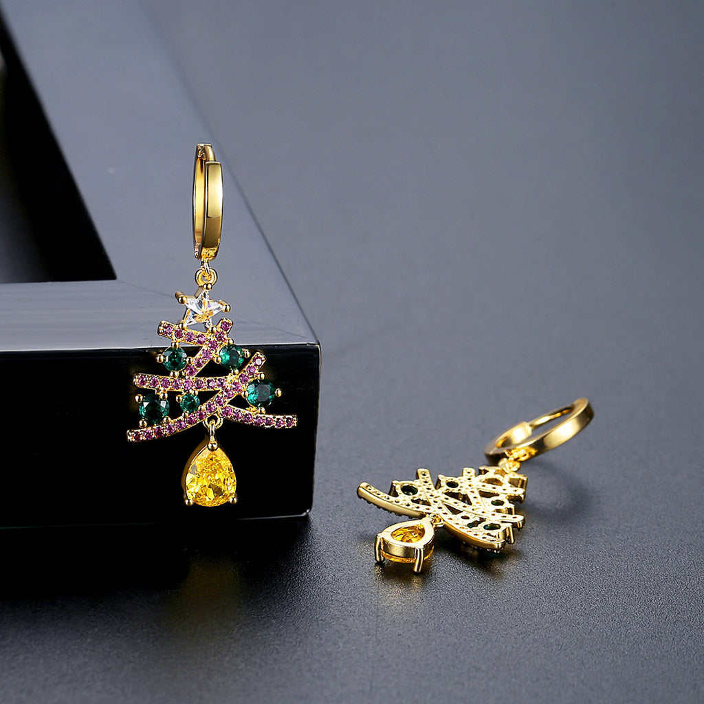 Christmas Tree Earrings With Colorful Rhinestones | Yazijico™ 