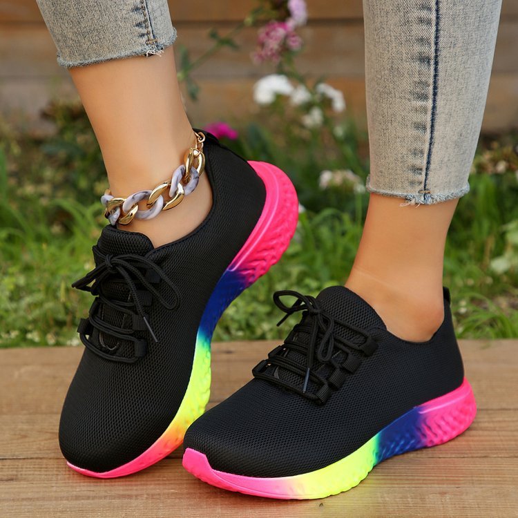 Sneakers Lace-up Mesh With Rainbow Sole | Yazijico™ 
