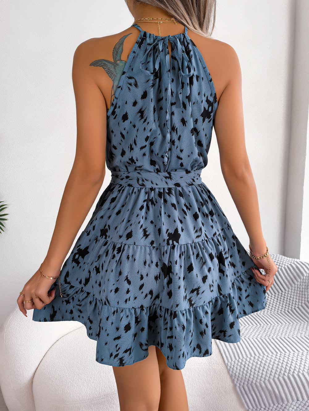 Dress Summer Leopard Print Ruffled Swing 
