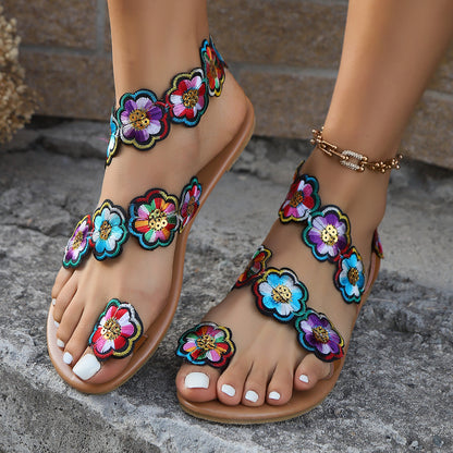 Sandals Ethnic Style Flowers Flat  Summer  Yazijico™