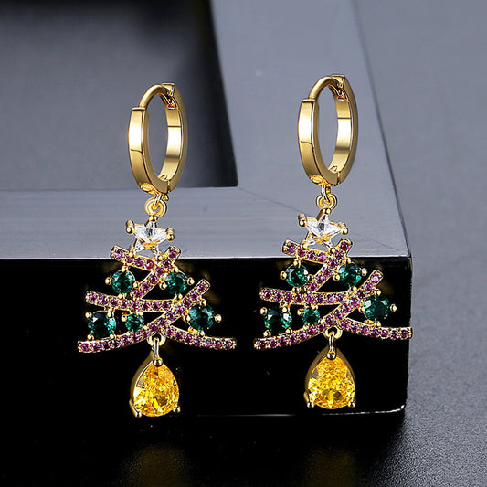 Christmas Tree Earrings With Colorful Rhinestones | Yazijico™ 