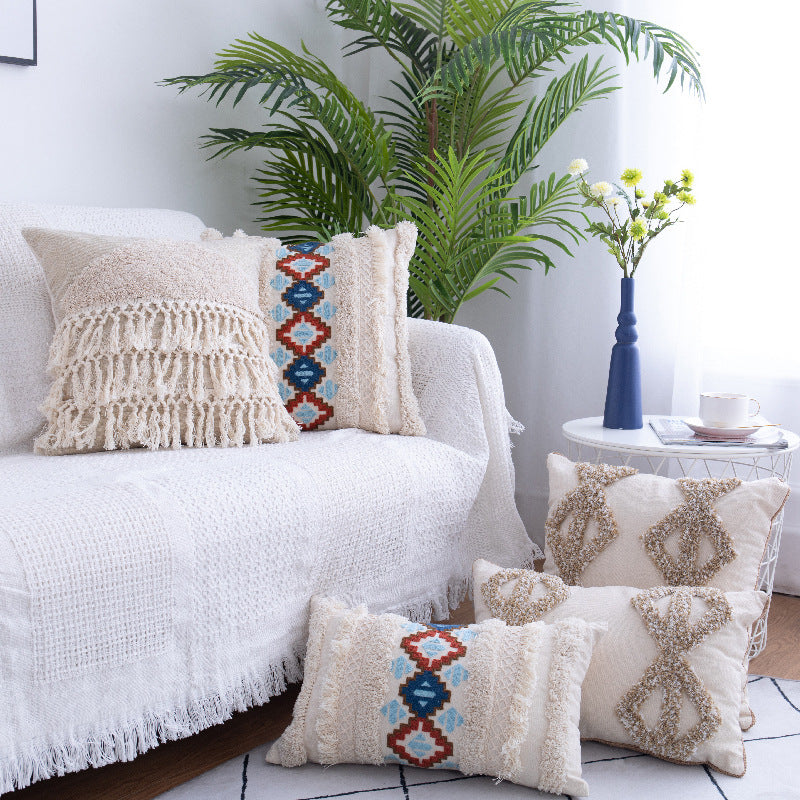 Yazijico™ Tufted Throw Pillow Moroccan Fringed Waist Pillow Case - Yazijico™ 