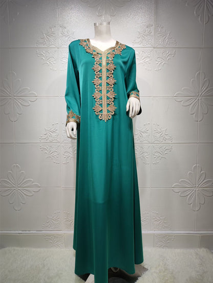 Dubai Long Skirt Embroidered Bronzing Lace Dress  Yazijico™ 
