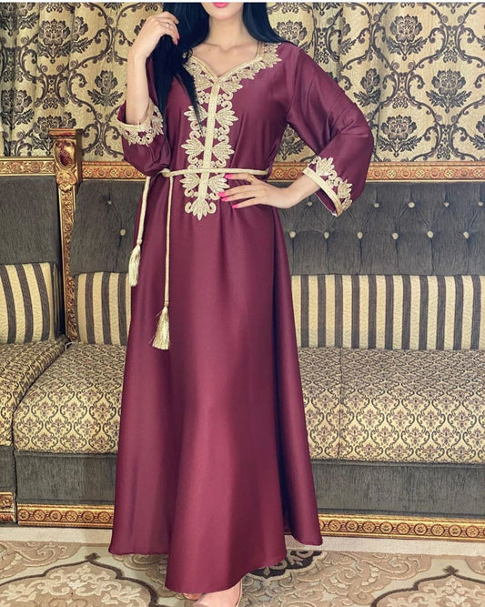 Dubai Long Skirt Embroidered Bronzing Lace Dress  Yazijico™ 