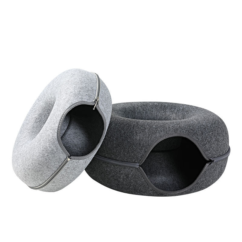 Tunnel interactif en feutre gris pour chat | Yazijico™