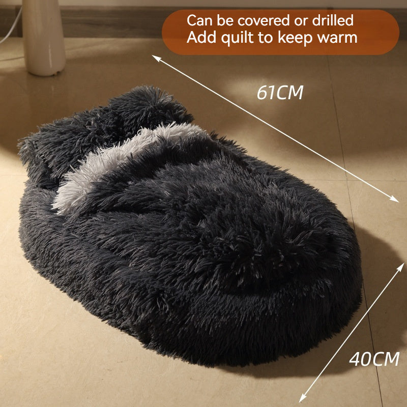 Long Wool Oval Plus Quilt Pets Bed | Yazijico™ 