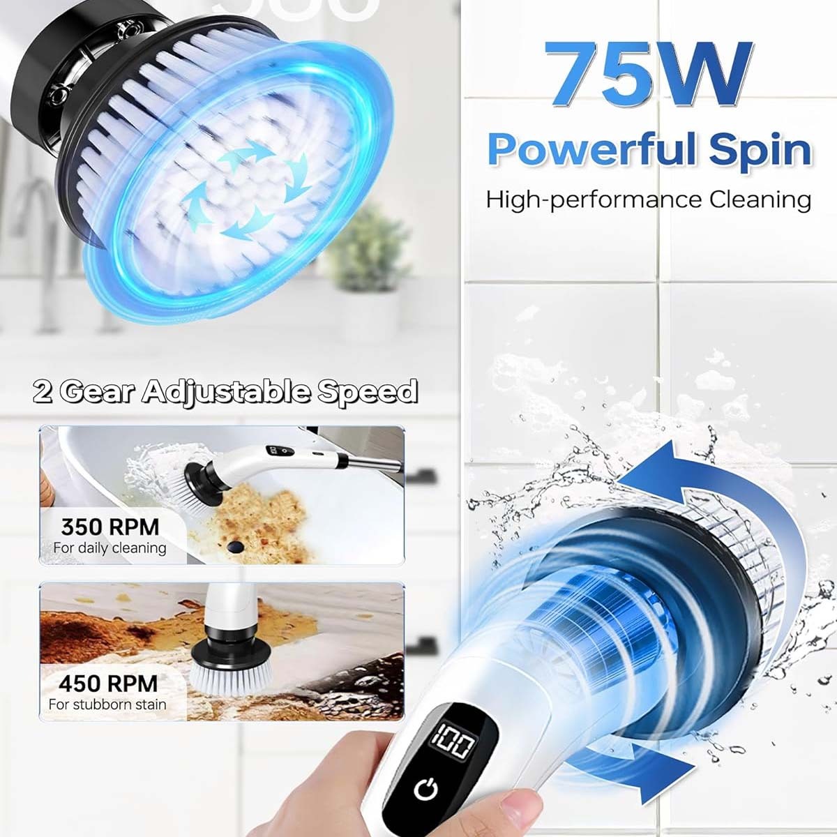 Motorized Rotary Scrubber Power Scrubber Cordless | Yazijico™
