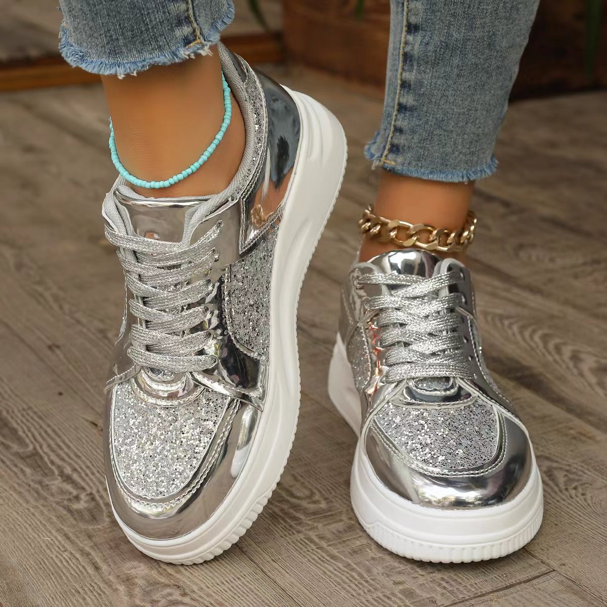 Sneakers Shoes With Sequin Design Casual Sports | Yazijico™ 