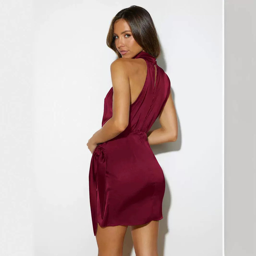 Satin Tied Slim Fit Socialite Dress Fashion| Yazijico™ 