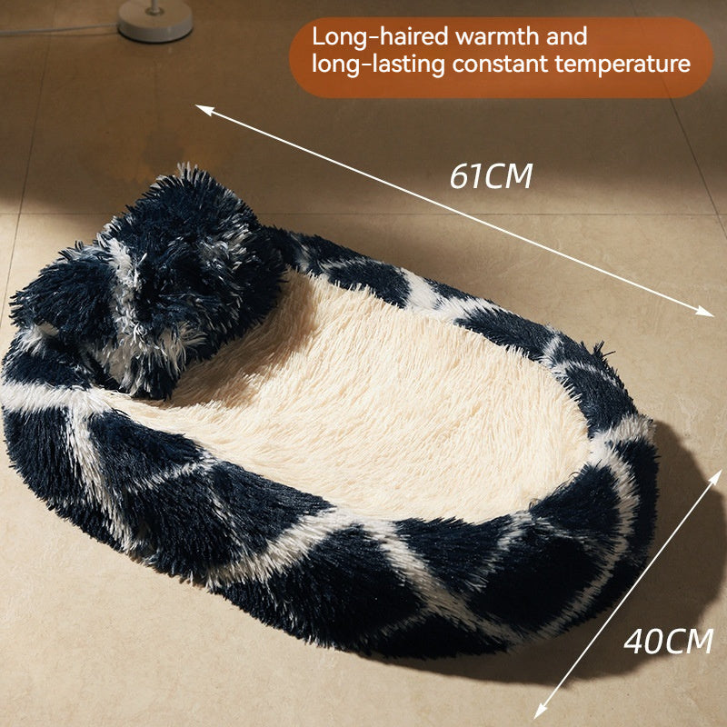 Long Wool Oval Plus Quilt Pets Bed | Yazijico™ 
