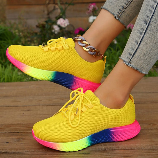 Sneakers Lace-up Mesh With Rainbow Sole | Yazijico™ 