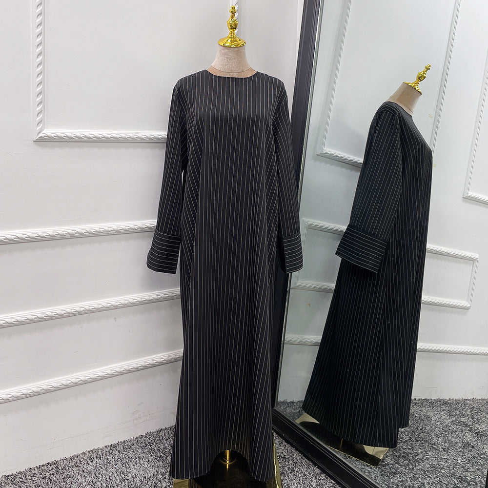 Middle East Stripe Tunneled Long Dress Women   Yazijico™