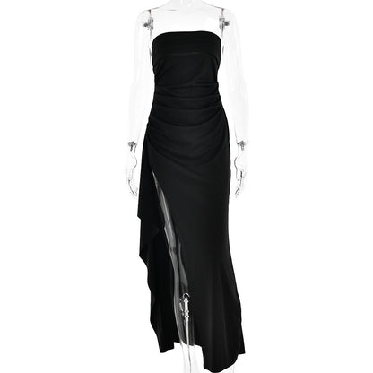 Robe longue bustier fendue et plissée | Yazijico™