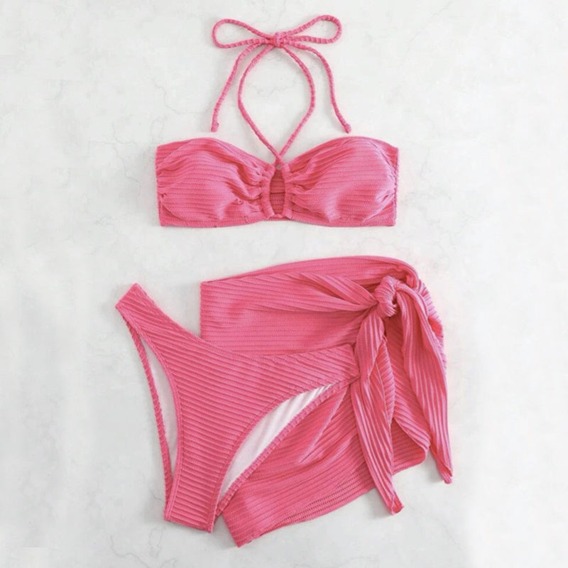 Swimsuit Summer Beach Bikini Set 3pcs Solid Color  | Yazijico™ 