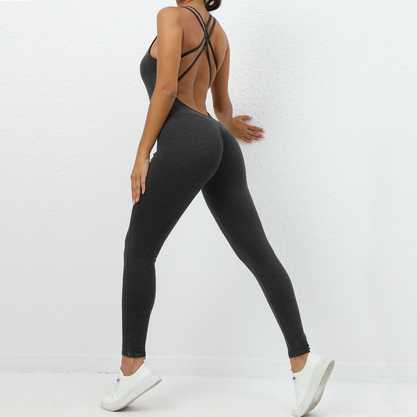 Yoga Jumpsuit With Cross-strap Back Design   Yazijico™
