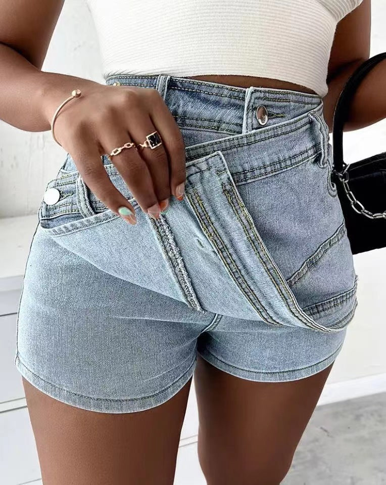 Denim Shorts Waist Wrap Skinny Mini Skorts Skirt  Yazijico™ 
