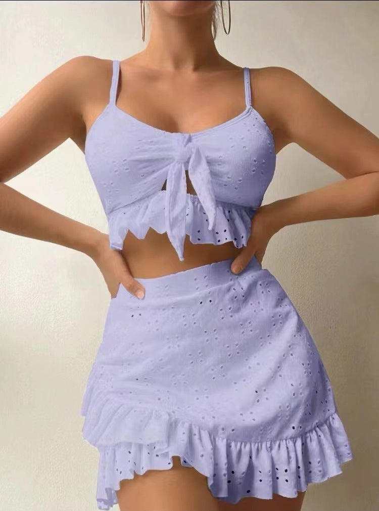 Bikini With Hip-hugging Skirt Fashion Ruffle 3pcs 