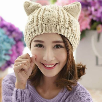 Hand Made Knitted Cat Ear Beanie For Winter | Yazijico™