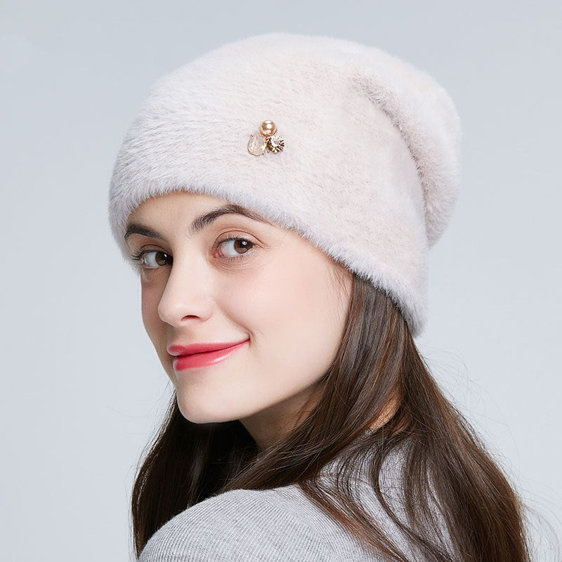 Imitation Mink Knit Wool Hat Rhinestone | Yazijico™ 
