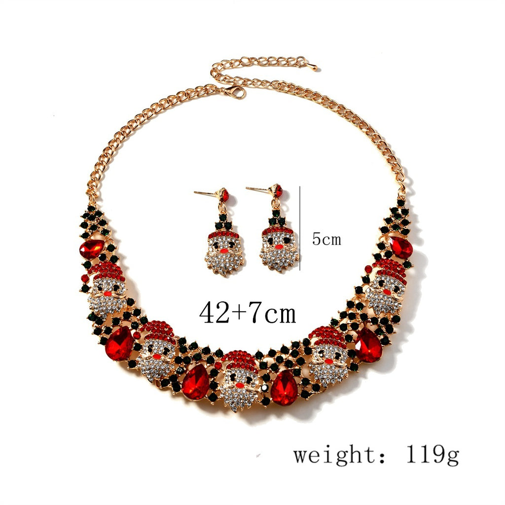 Christmas Necklace Earrings Set With Colored Rhinestones | Yazijico™ 
