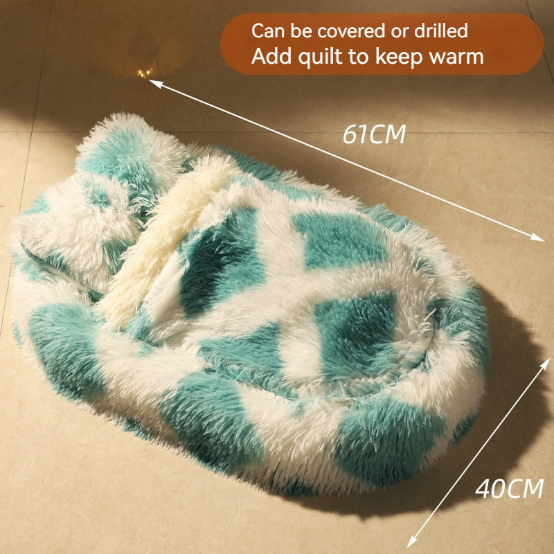 Long Wool Oval Plus Quilt Pets Bed | Yazijico™ 