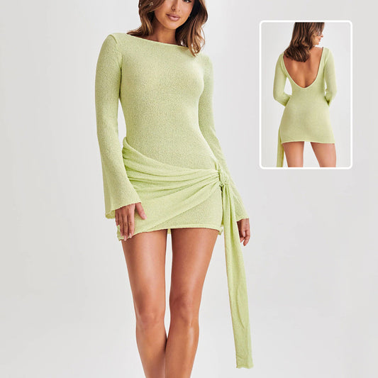 Fashion Slim Long-sleeved Dress Hip-hugging  Backless  Yazijico™ 