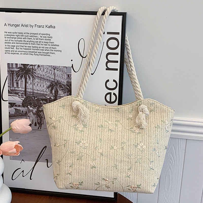 Straw Bag Lace Bag Ins Straw Shoulder | Yazijico™