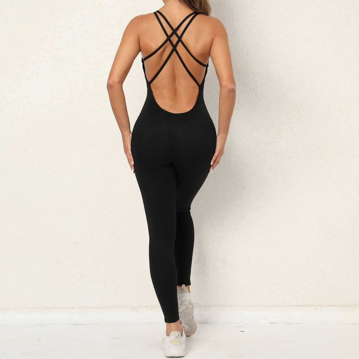 Yoga Jumpsuit With Cross-strap Back Design   Yazijico™