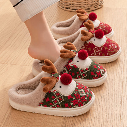 Cute Christmas Elk Plush Slippers Winter | Yazijico™ 